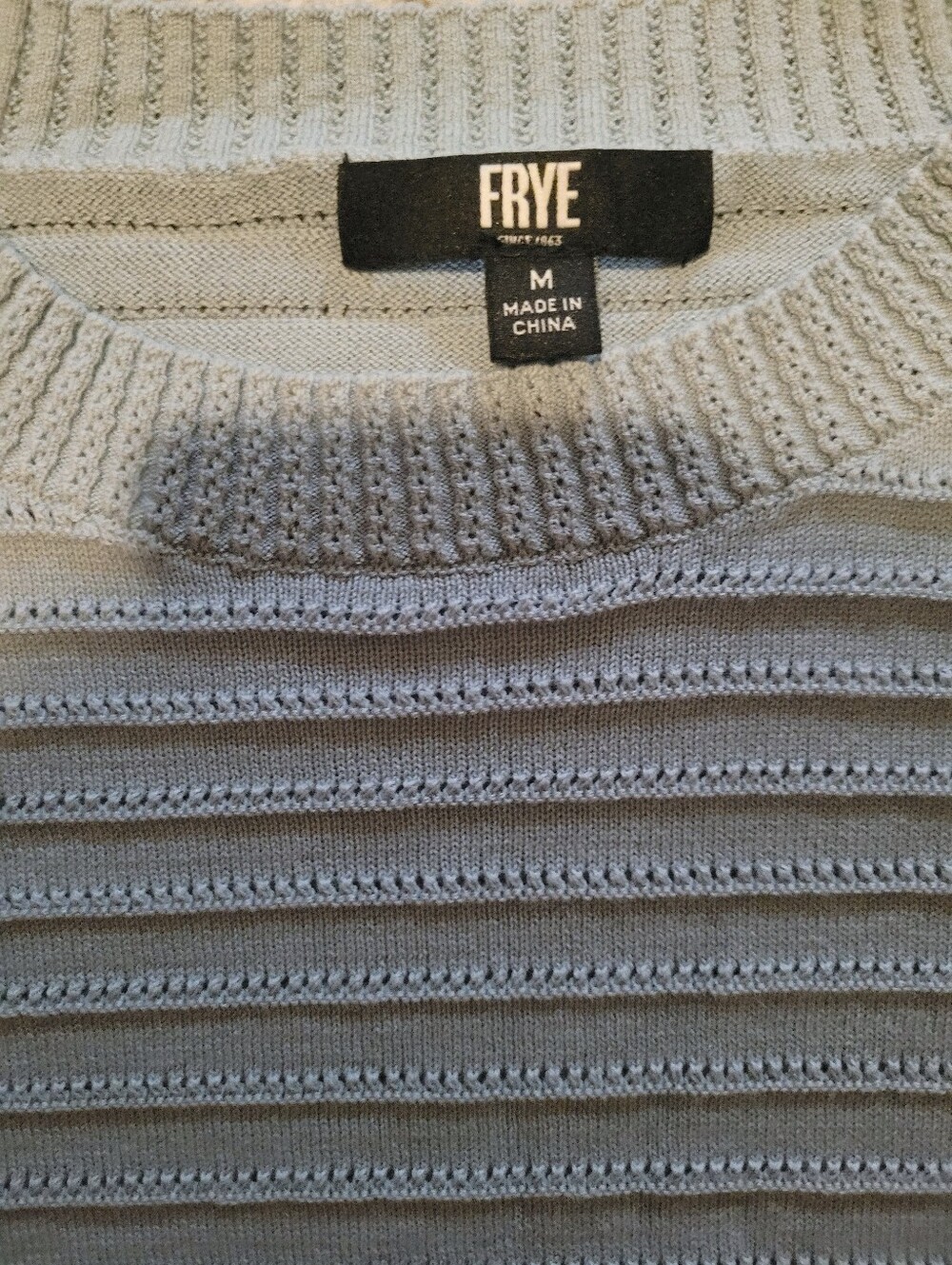 FRYE Light Blue Ribbed Short Sleeve Knit Sweater M